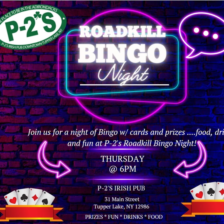 Roadkill Bingo every Thursday at 6:00 pm